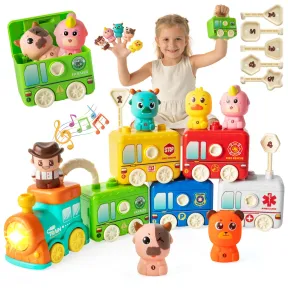 Tren de juguete de granja Montessori para bebés desde 2 años