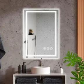 Espejo de Baño LED 50x70cm, Antivaho y Luz Regulable