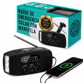 Radio Solar de Emergencia con Cargador USB y Linterna LED