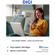 Digi Fibra 500Mb + 2 Líneas Ilimitadas por solo 22€/mes
