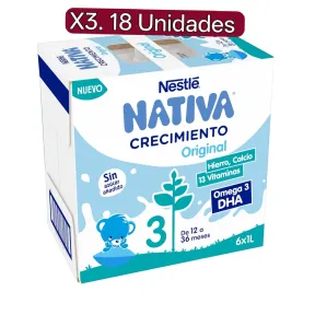 Leche líquida Nestlé NATIVA 3 sin azúcar 6x1L - 18 unidades