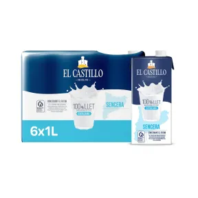 Leche Entera El Castillo - Pack 6x1L, Sin Gluten y Azúcares