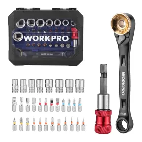 34 Piezas de Juego de Llaves de Vaso WORKPRO Cr-V de 14"
