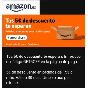 Descuento de 5€ en compras superiores a 15€