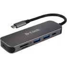 Hub 5-en-1 D-Link DUB-2325 Lector de Tarjetas USB-C Negro.