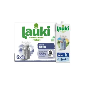 Leche Semidesnatada Lauki - UHT Sin Azúcar ni Gluten 6 x 1L