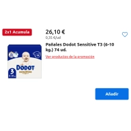 Pañales Sensitive Dodot T1, T2 y T3 para Bebés