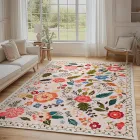 Alfombra vintage floral lavable 140 x 200 cm antideslizante.