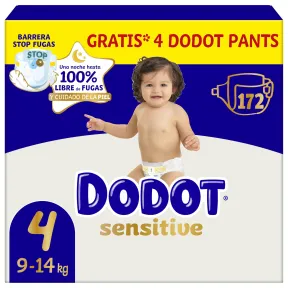 Pañales Dodot Sensitive Talla 4, 172 unidades, 9kg-14kg