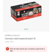 Pack de 30 latas Estrella Galicia: 3x10 latas a 1,24€/litro