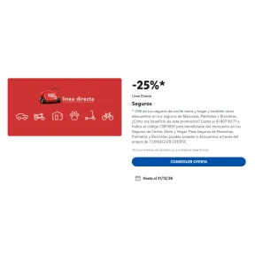 Descuento del 25% en seguros de Coche, Moto, Hogar y más.