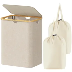 Cesto de Ropa Sucia 120L con Tapa y Asas de Bambú