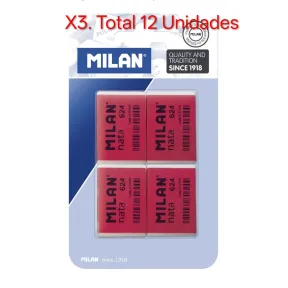 Goma de borrar Milan Nata 624 - Blister de 4 unidades (X3)