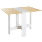 Mesa Plegable de Comedor con Alas Abatibles, Blanco y Roble