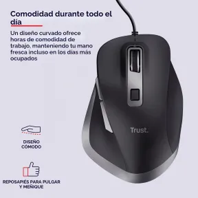 Ratón USB Fyda Negro con Soporte para Pulgar y Meñique