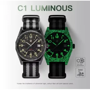 Reloj de Hombre 39 mm en Fibra de Carbono, Resistente al Agua