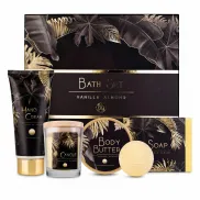 Cofre personal de lujo: jabón, crema y productos de cuidado.