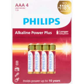 Pilhas alcalinas AAA o AA Philips, lote de 4 unidades.