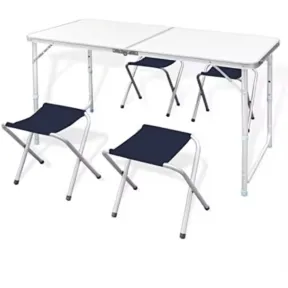 Mesa Plegable para Camping con 4 Taburetes Regulables