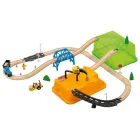 Juego de trenes: circuito de madera para diversión.