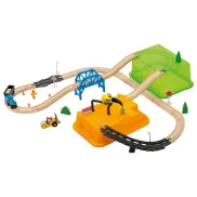Juego de trenes: circuito de madera para diversión.