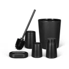 Juego de baño: escobilla, jabonero y cubo negro/blanco