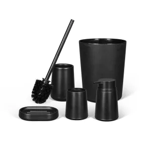 Juego de baño: escobilla, jabonero y cubo negro/blanco