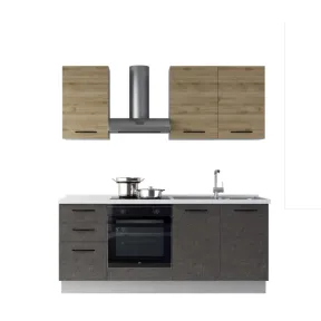 Cocina GILDA 2.0 195cm derecha en madera y gris oscuro