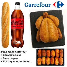 12 Croquetas de Jamón, Pollo Asado, Pan y Coca Cola