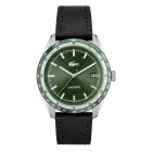 Reloj negro y plateado de cuarzo Lacoste con correa de piel