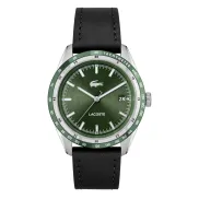 Reloj negro y plateado de cuarzo Lacoste con correa de piel