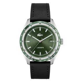 Reloj negro y plateado de cuarzo Lacoste con correa de piel