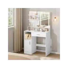 Tocador con espejo y luces LED ajustables, 3 estantes.