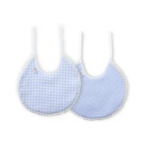 Baberos redondos en gris con cuadros vichy y topitos - Pack 2