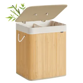 Cesta de Ropa Sucia de Bambú, 2 Compartimentos, 120 L