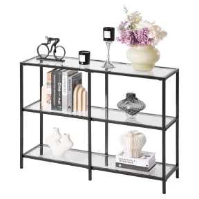 Mesa Consola Negra de Vidrio de 3 Niveles (100x30x72.9 cm)