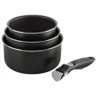 Ollas de aluminio con mango extraíble para cocinar.