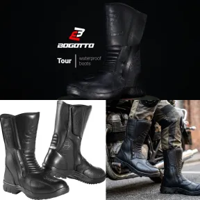 Botas de moto impermeables BOGOTTO TOUR en cuero, Tallas 39-48