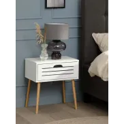 Mesita BROBY de noche en color bambú blanco con 1 cajón.