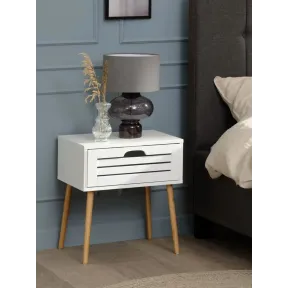 Mesita BROBY de noche en color bambú blanco con 1 cajón.