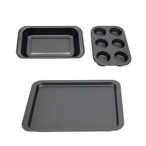 Set de moldes antiadherentes: bandeja, cake y fuente gris