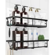 Estantería de Baño Negro Kitsure 2 Piezas Acero Inoxidable Sin Taladro