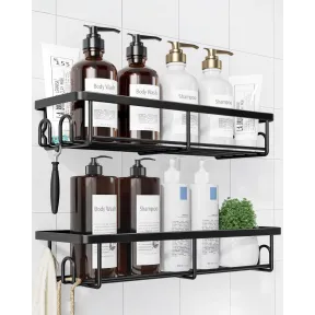 Estantería de Baño Negro Kitsure 2 Piezas Acero Inoxidable Sin Taladro