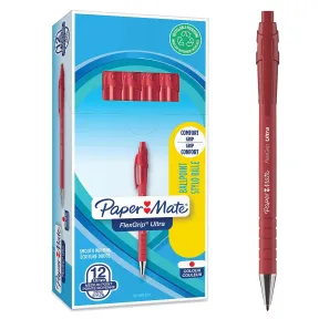 Bolígrafos Rojo Paper Mate Flexgrip Ultra - Caja de 12 Unidades