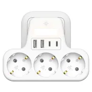 Regleta Enchufe 7 en 1 con 2 USB y LED, Ladrón Plano