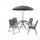 Mesa con sombrilla y juego de cuatro sillas