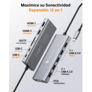 Base Triple Pantalla HDMI 4K y USB-C de 12 en 1