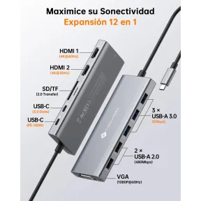 Base Triple Pantalla HDMI 4K y USB-C de 12 en 1