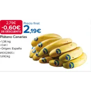 Plátano de Canarias a 1,36 euros el kilo en Costco