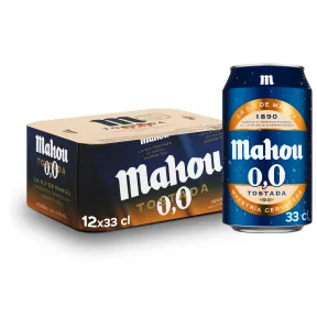 Mahou 0,0 Tostada Pack 12 Latas de 33cl, Cerveza Sin Alcohol
